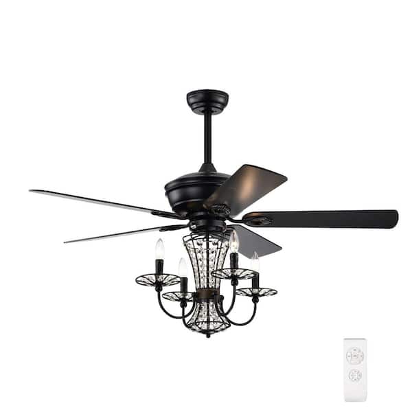 Nestfair Leri 52 in. Indoor Matte Black Crystal Ceiling Fan with Lights, Remote Control and Dual Finish Reversible Blades