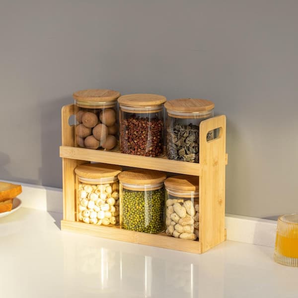 Versatile 2-Tier Bamboo Spice Rack and Pantry Organizer with
