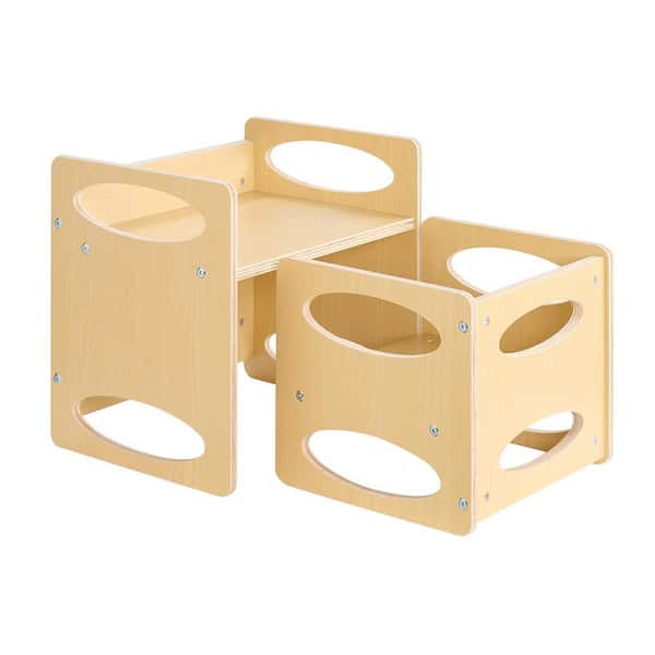 VEVOR Montessori Weaning Table and Chair Set, Wooden Toddler Table and Chair Set, Adjustable Height Chair Natural