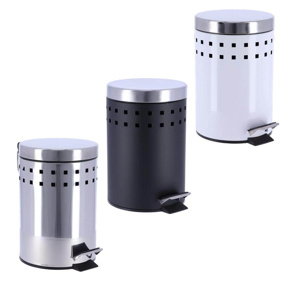 Silver Stainless Steel Round Pedal Bathroom Trash Can