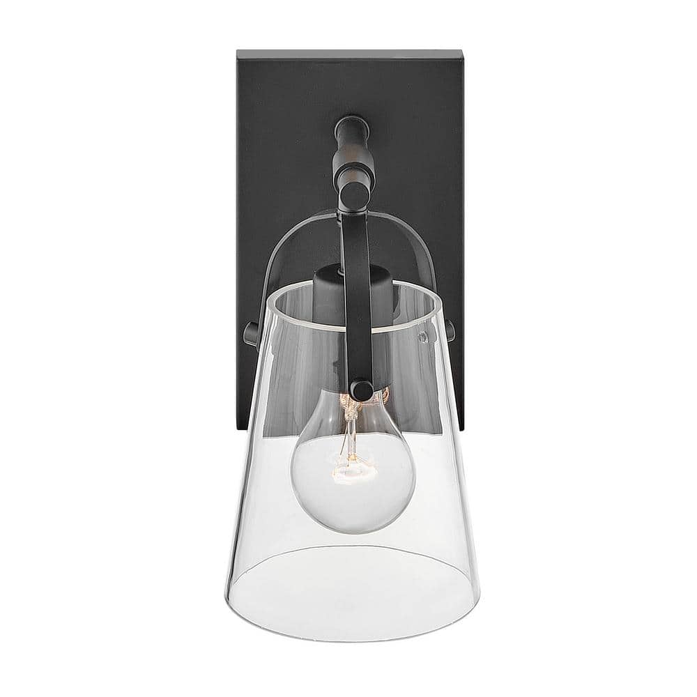 Foster Black Clear Glass 1-Light Dimmable Vanity Fixture