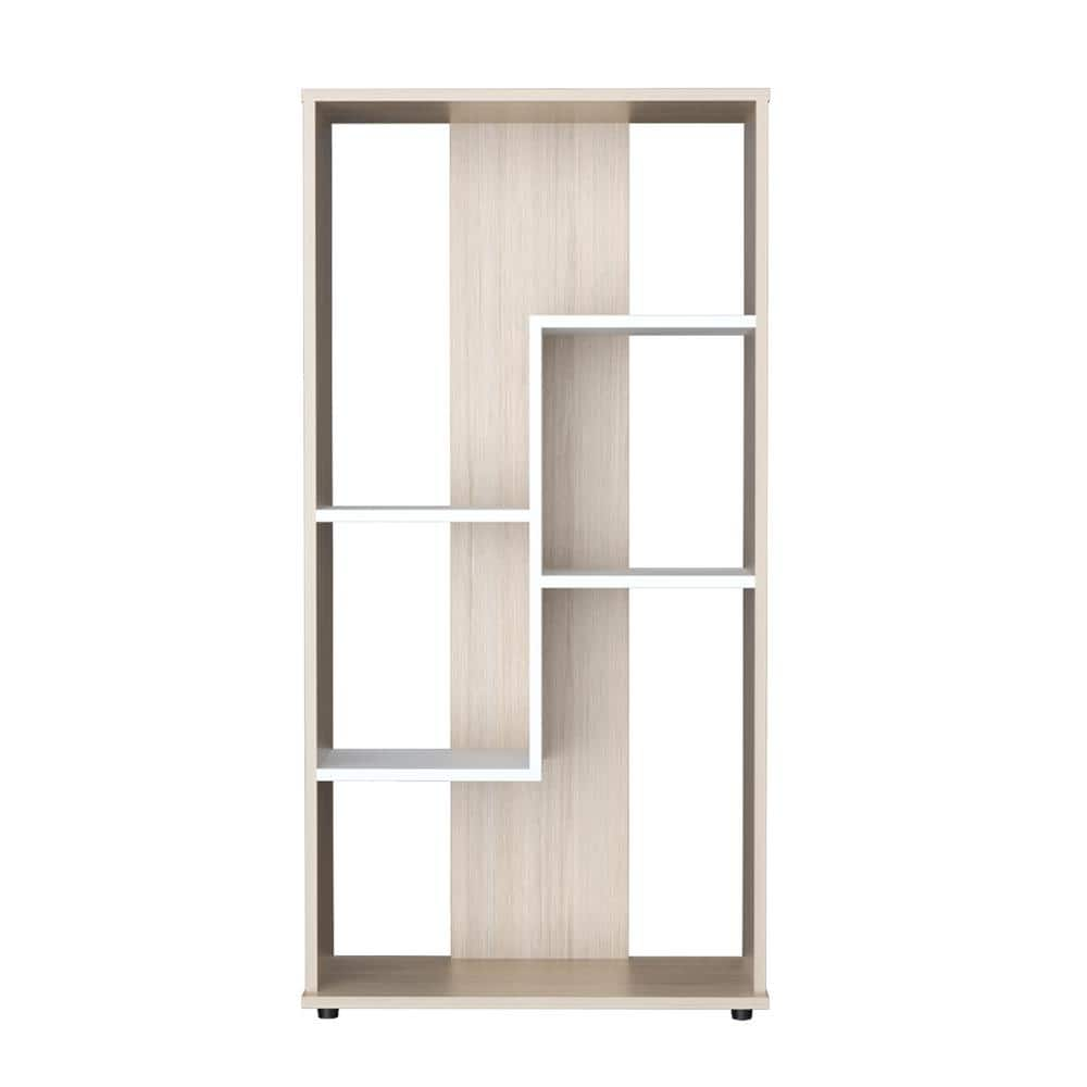 47.24 in. Tall Sand Oak and White Wood 6 Shelf Standard Bookcase with Open Space -  Inval, BE-16704