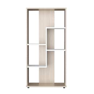 47.24 in. Tall Sand Oak and White Wood 6 Shelf Standard Bookcase with Open Space