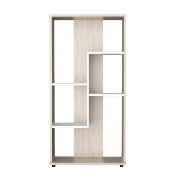 Inval 47.24 in. Tall Sand Oak and White Wood 6 Shelf Standard Bookcase with Open Space