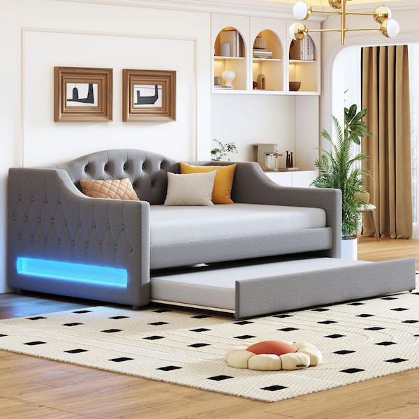 Gray Full Size Daybed with LED Belt and Trundle