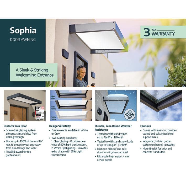 Sophia XL Gray Aluminum and Mist Acrylic Door and Window Awning