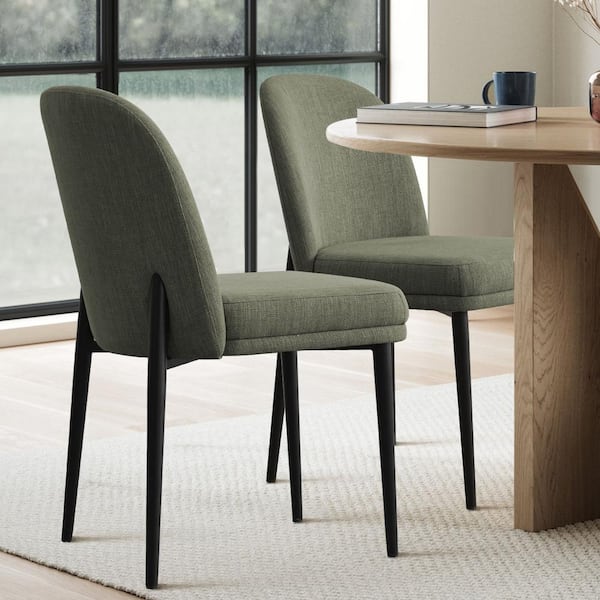 LAOTIES Green Linen Upholstered Dining Chair (Set of 2)
