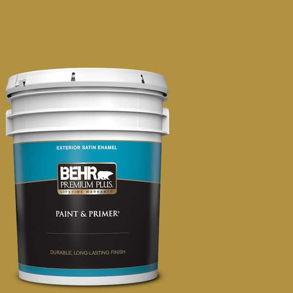 BEHR PREMIUM PLUS 5 gal. #370D-7 Venetian Gold Satin Enamel Exterior Paint & Primer