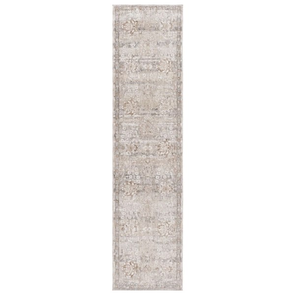 Mason 2 ft. x 8 ft. Beige/Dark Gray Distressed Border Floral Runner Rug