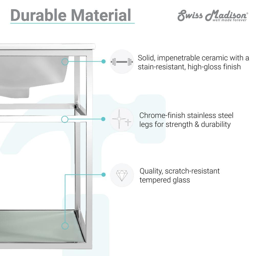 Pierre 35.4'' Chrome Metal Frame Single Bathroom Vanity with Glass Shelves