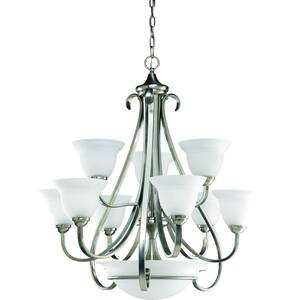 Torino Collection 9-Light Brushed Nickel Etched Glass Transitional Chandelier Light