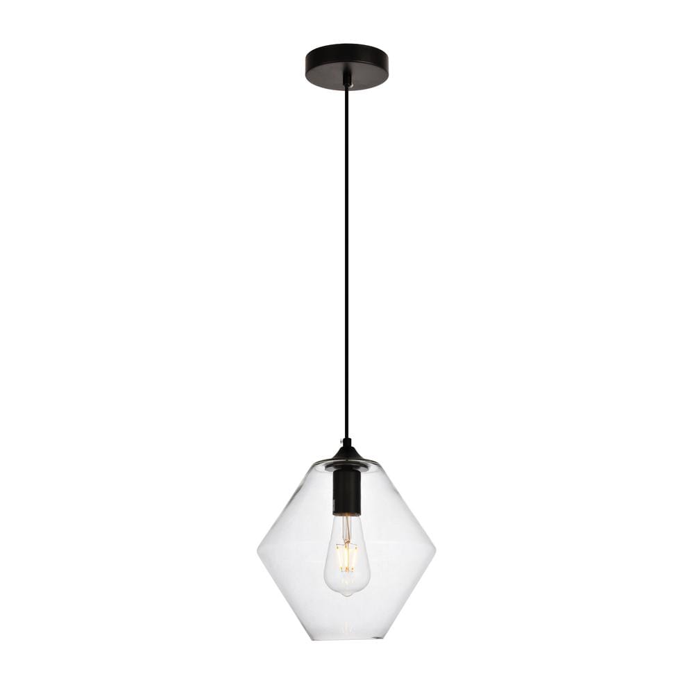 Timeless Home Park 9.4 in. W x 9.4 in. H 1-Light Black Pendant with Clear G