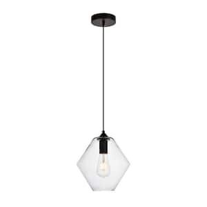 Timeless Home Park 9.4 in. W x 9.4 in. H 1-Light Black Pendant with Clear Glass Shade