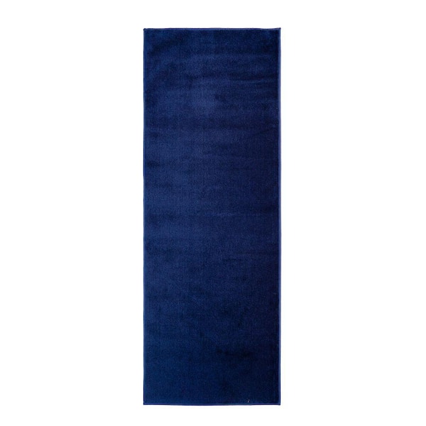 Custom Size Runner Rug Soft Collection Solid Navy 26 in. W x 420 in. L Stair Runner 75.83 sq. ft.