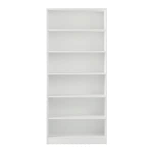 Braxten 71 in. White Wood 6-Shelf Basic Bookcase with Adjustable Shelves