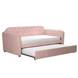 Tallulah Tufted Pink Velvet Daybed and Trundle