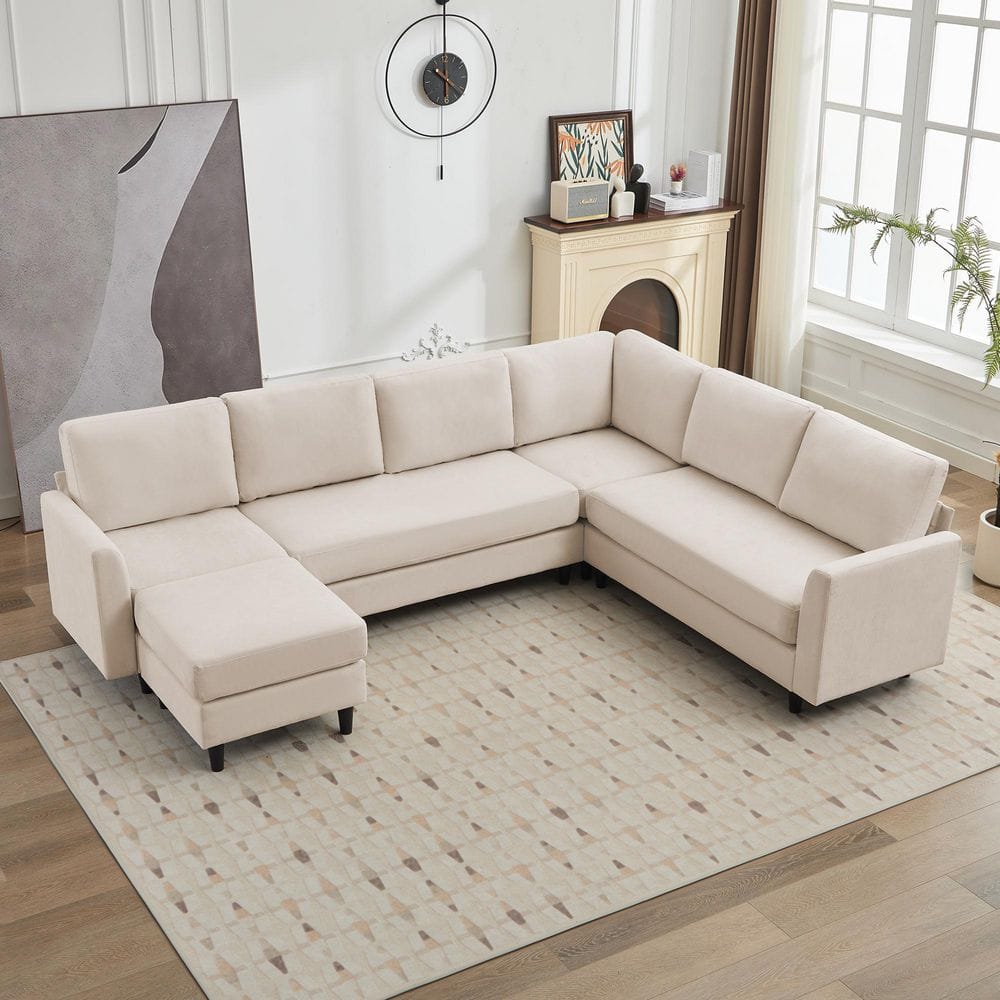 107.3 in. Width Convertible Large U-Shaped Fabric Sofa Couch, Large 7-Seater Sectional Sofa with 1 Ottoman in. Beige price history on PriceWatchPro