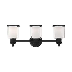 Bellington 23.5 in. 3-Light Black Vanity Light with Clear Outer Glass and Satin Opal Inner Glass