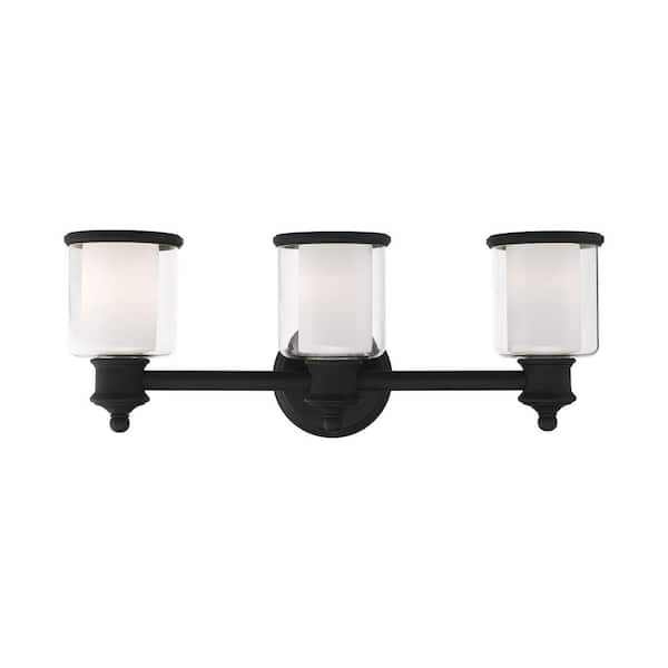AVIANCE LIGHTING Bellington 23.5 in. 3-Light Black Vanity Light with Clear Outer Glass and Satin Opal Inner Glass