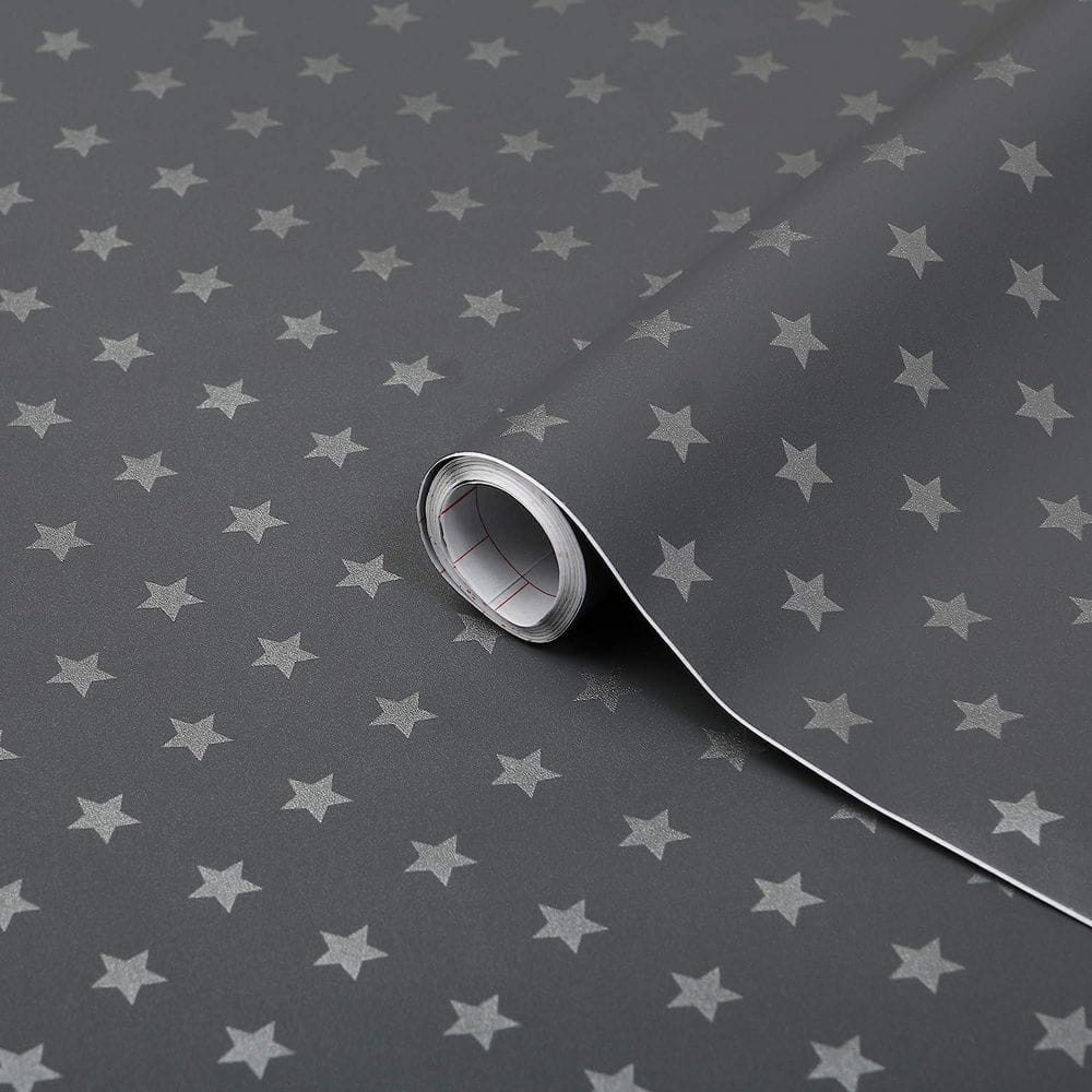 Dark Grey Light Grey Stars 17in. x 78in. Adhesive Backing, Drawer Shelf Lin