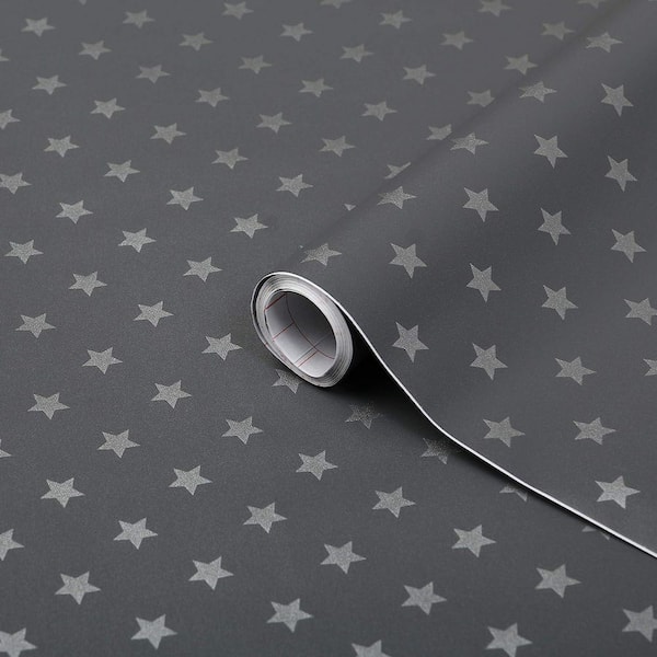 d-c-fix Dark Grey Light Grey Stars 17in. x 78in. Adhesive Backing, Drawer Shelf Liner (1-Pack)