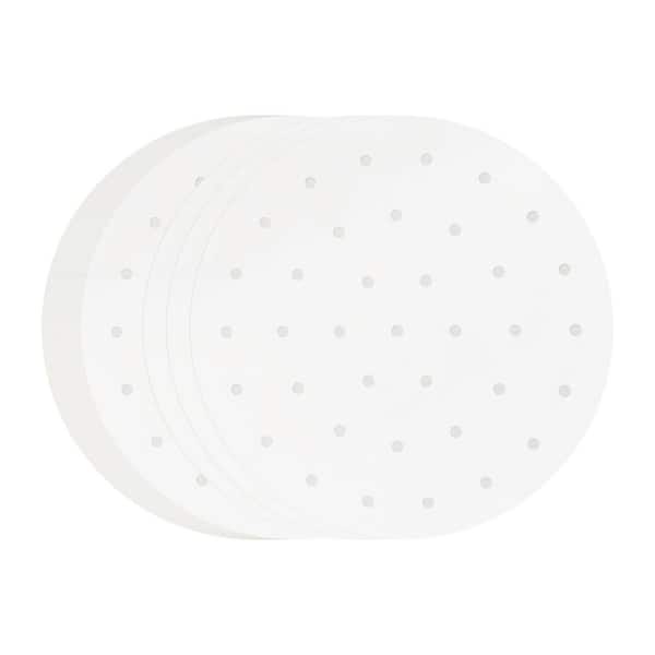 50-Piece White Non-Stick Parchment Paper Round Steamer Liner Set with Holes for Air Fryer Heat Resistance