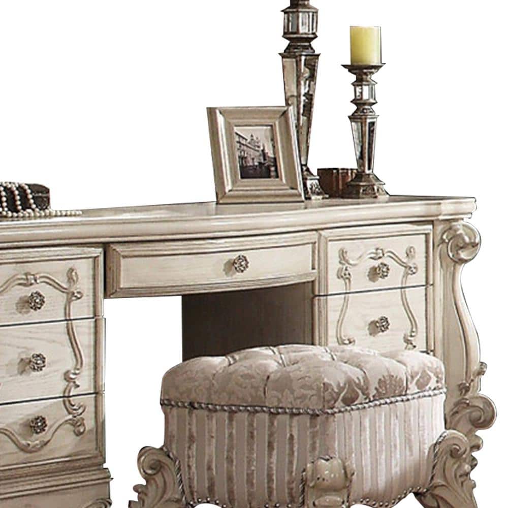 Vendome Beige and Antique Pearl Vanity Desk with Bench