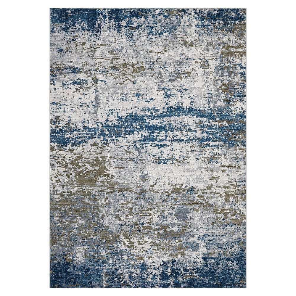 5 ft. x 7 ft. Blue Modern Abstract Pattern Washable Non-Slip Low