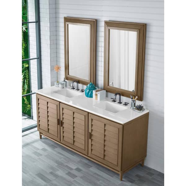 Portland 72.0 in. W x 23.5 in. D x 34.3 in. H Bathroom Vanity in Whitewashed Walnut with White Zeus Quartz Top