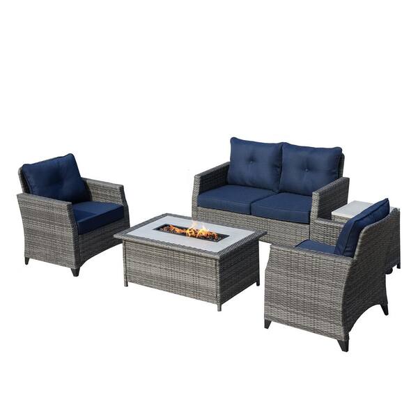 moda furnishings Efrain Gray 5-Piece Rattan Wicker Outdoor Conversation ...