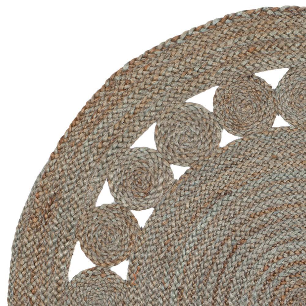 Gray Hand-Knotted Round Jute Area Rug