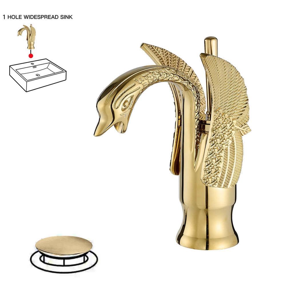 Gold Polished Brass Swan Single Handle Bathroom Faucet