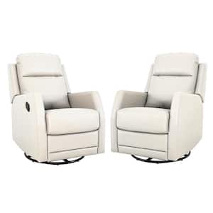 Coral Classic Ivory Upholstered Rocker Wingback Swivel Recliner with Metal Base (Set of 2)