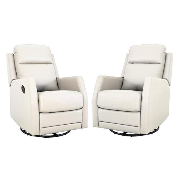 JAYDEN CREATION Coral Classic Ivory Upholstered Rocker Wingback Swivel Recliner with Metal Base (Set of 2)