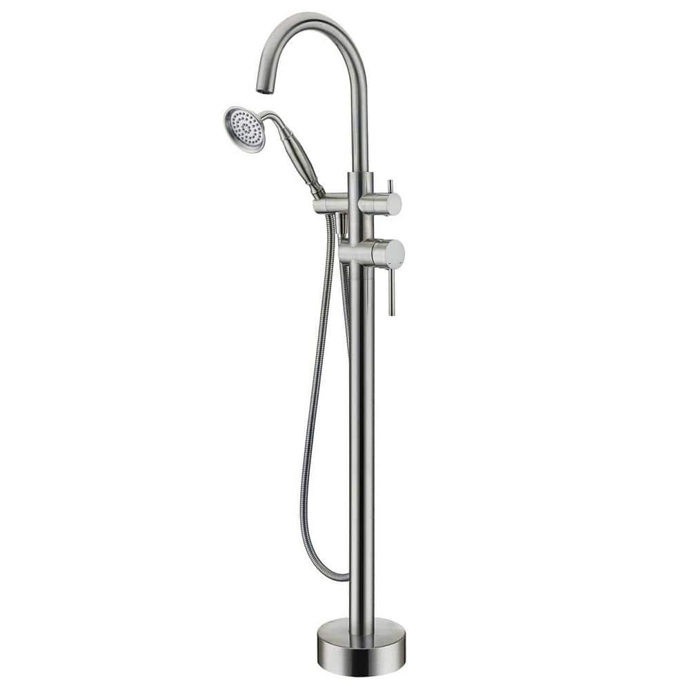 2-Handle Freestanding Tub Faucet with Hand Shower Brass Floor Mount Bathtub Filler in Brushed Nickel price history on PriceWatchPro
