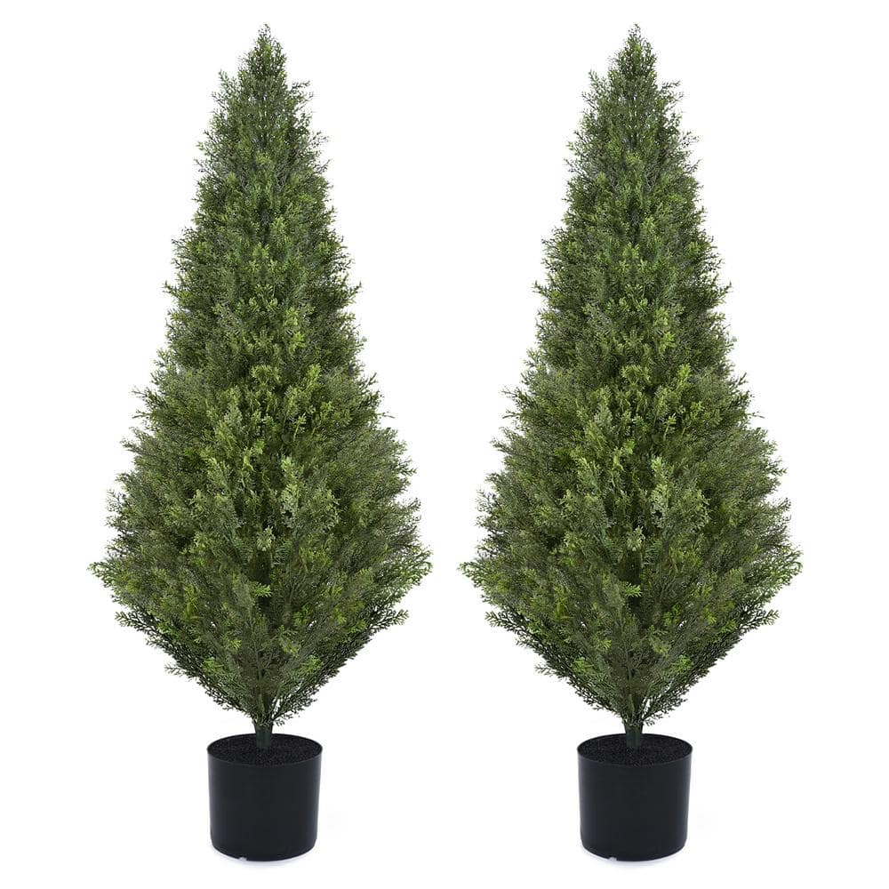 2 Pack 4 ft. Artificial Cedar Tree Boxwood Realistic Evergreen Plants for O