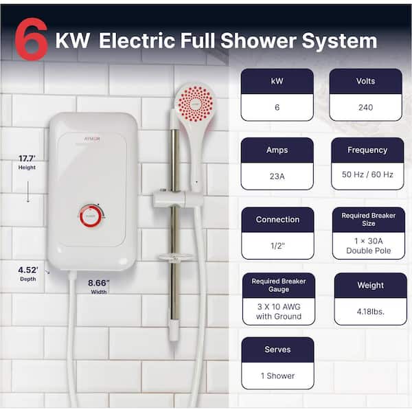 6,000-Watt Electric Tankless Water Heater Shower System (Incl. Water Heater, Hose, Handheld, Rise Bar, Soap Dish) 6,000-Watt Electric Tankless Water Heater Shower System (Incl. Water Heater, Hose, Handheld, Rise Bar, Soap Dish)