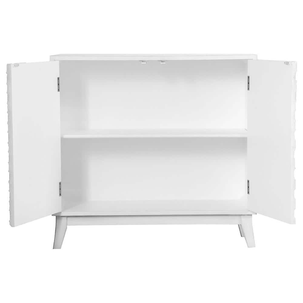 Transitional White 2-Door Accent Cabinet with Geometric Pattern