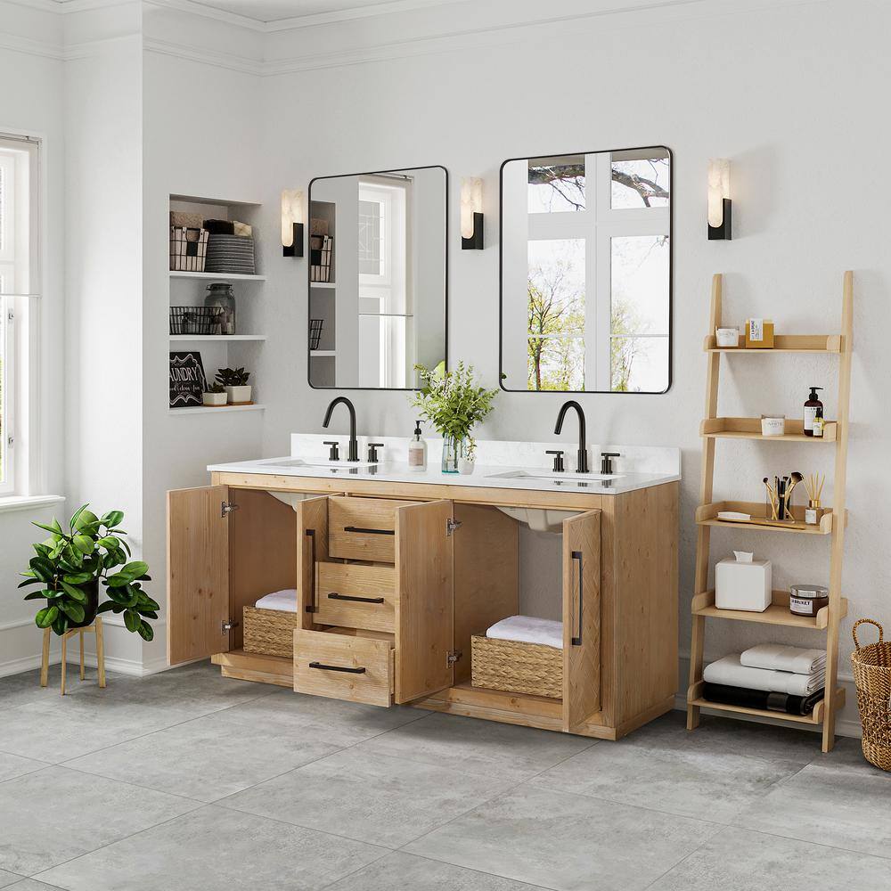 Bellavia 60" Weathered Fir Wood Vanity with Stone Top and Mirror