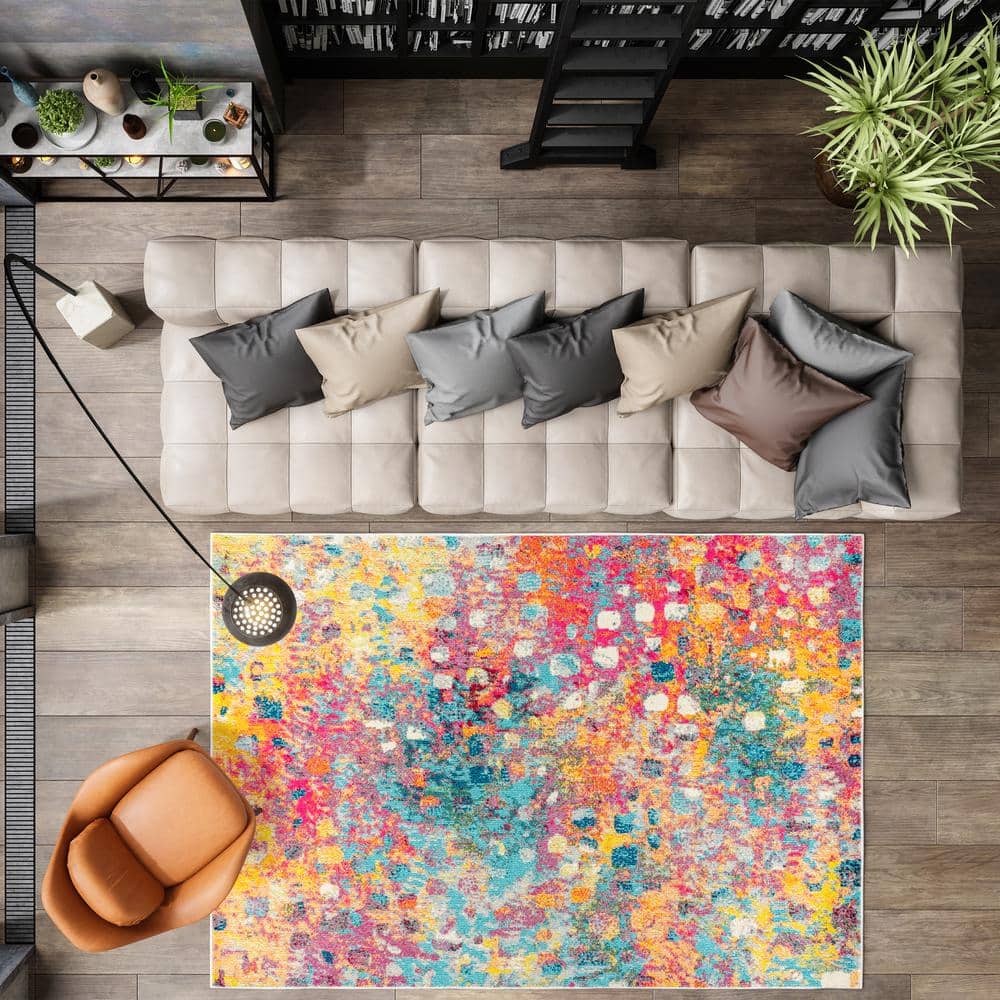 Multi/Yellow Abstract Flat Woven Reversible Area Rug