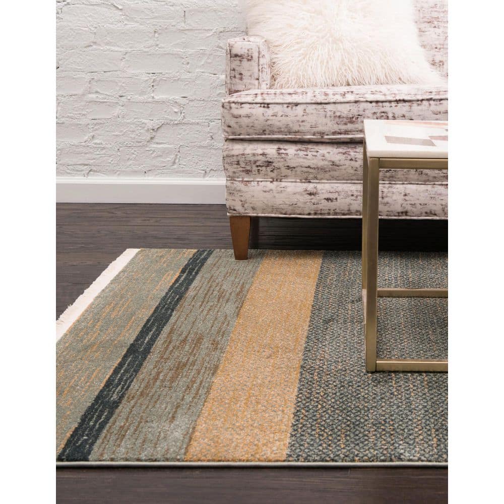 Modern Kashkuli Gabbeh 8'x10' Blue Stripe Polypropylene Area Rug