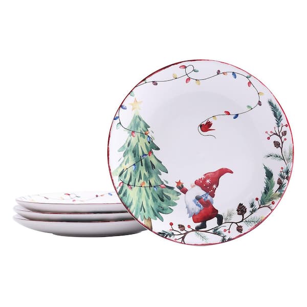 Christmas Gnomes Colorful Scalloped Salad Plates 8.75 in. Ceramic Dessert Plates for Salad, Appetizer (Set of 4)