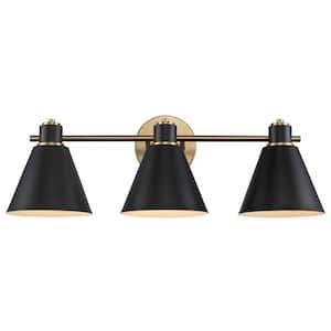 Forge 24 in. 3-Light Black and Gold Bathroom Vanity Light Fixture with Metal Cone Shades