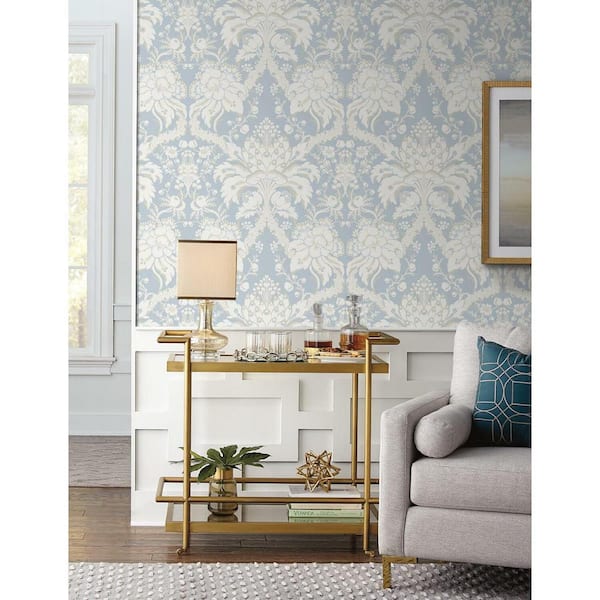 60.75 sq ft Blue French Artichoke Dam Pre-Pasted Wallpaper