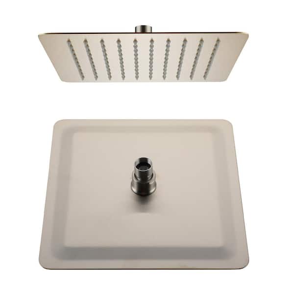 Mondawe 1-Spray Patterns 10 in. Wall Mount Rectangle Rain Fixed Shower Head in Nickel