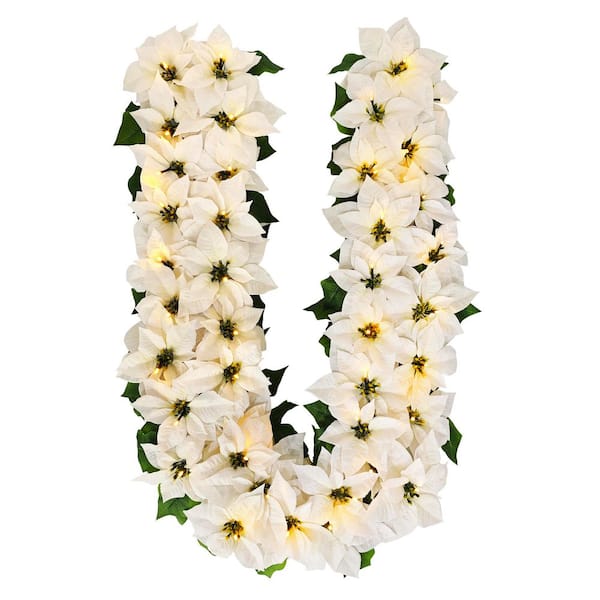 6ft. x 12 in. Pre-Lit Battery-Operated White Poinsettia Artificial Christmas Garland