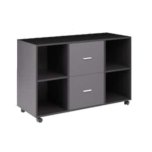 Black-Dark Gray File Cabinet with 2-Drawers And 4 Open Storage
