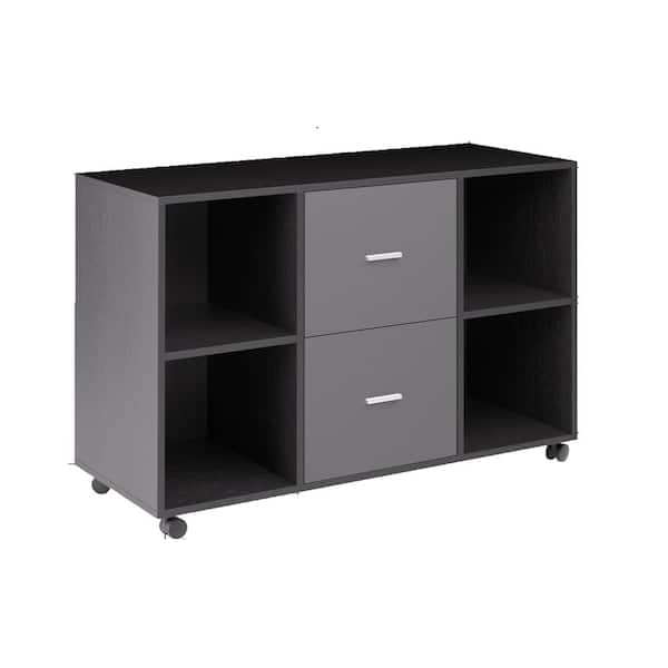 Wateday Black-Dark Gray File Cabinet with 2-Drawers And 4 Open Storage