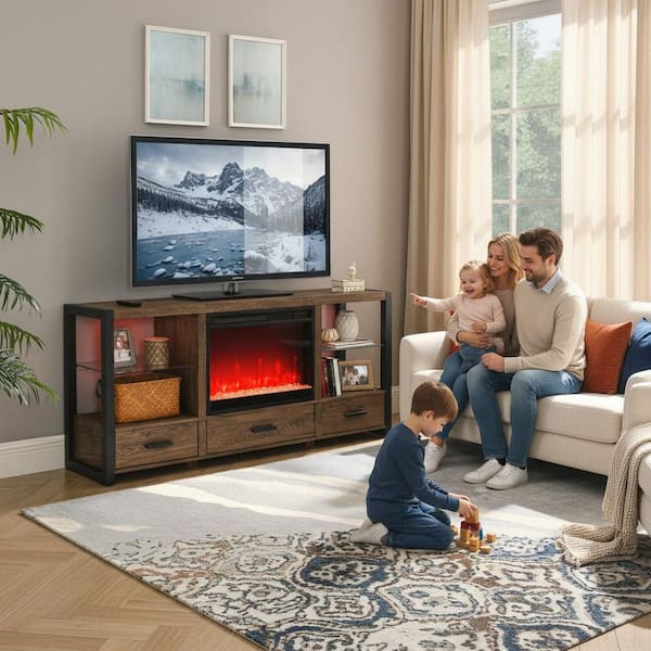 23.98 in. 1400-Watt Black 5000 BTU Recessed Electric Fireplace Utility Convection Infrared Space Heater with Remote