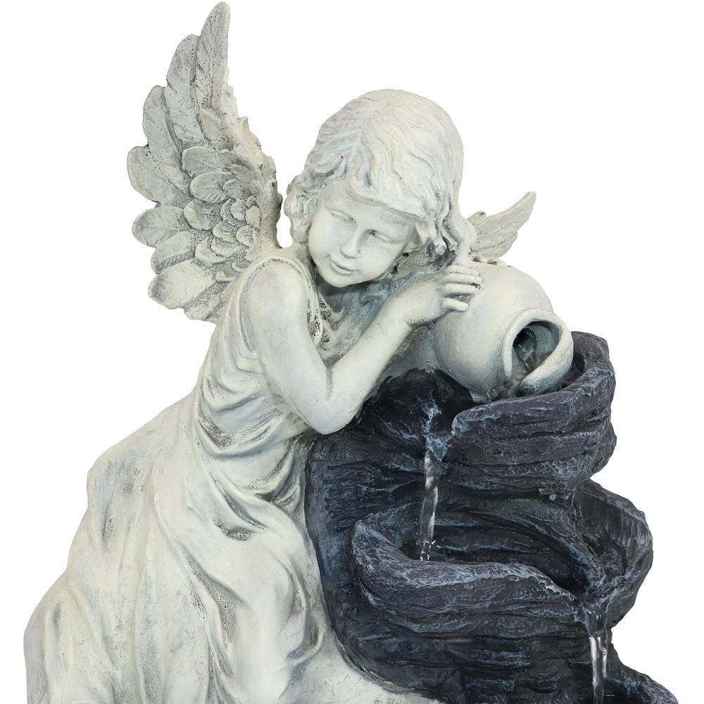 Angel Falls Gray Polyresin Solar Water Fountain with LED Light